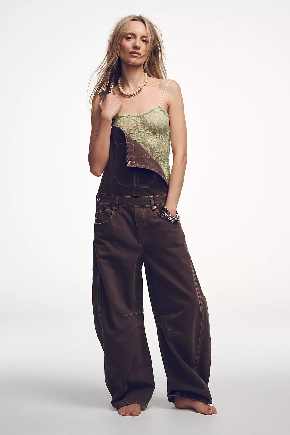 Free People - Good Luck Barrel Overalls - Chocolate Mousse