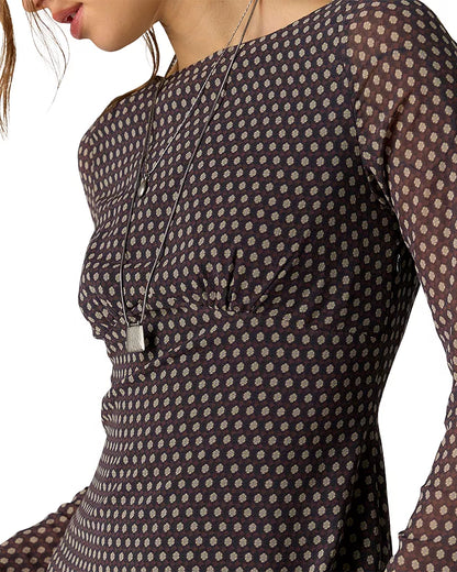 Free People - Jolie Printed Mini Dress - Dark Black/Brown Combo
