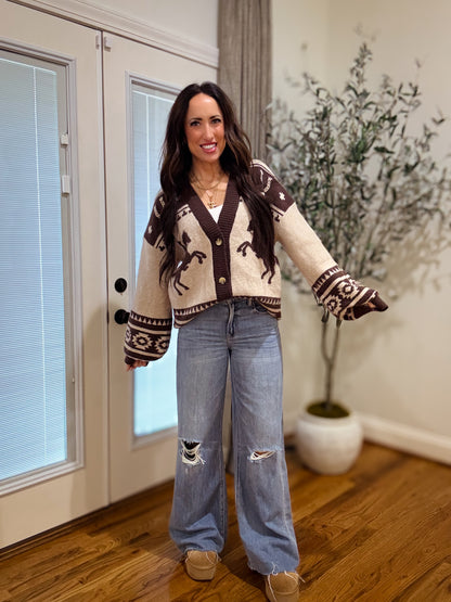 Equestrian Cardigan - BROWN/TAUPE