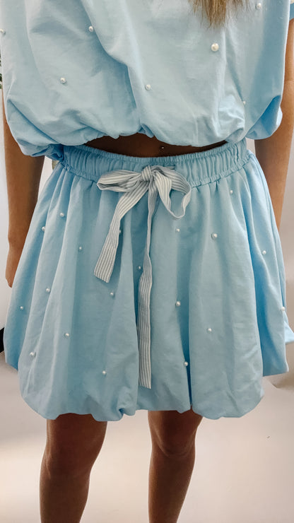 Crystal Waters Pearl & Bubble Hem 2-Piece Skirt Set - Sky Blue