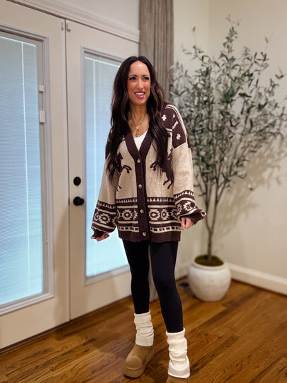 Equestrian Cardigan - BROWN/TAUPE