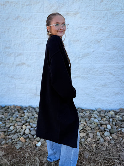 Harper Oversized Textured Cardigan- BLACK