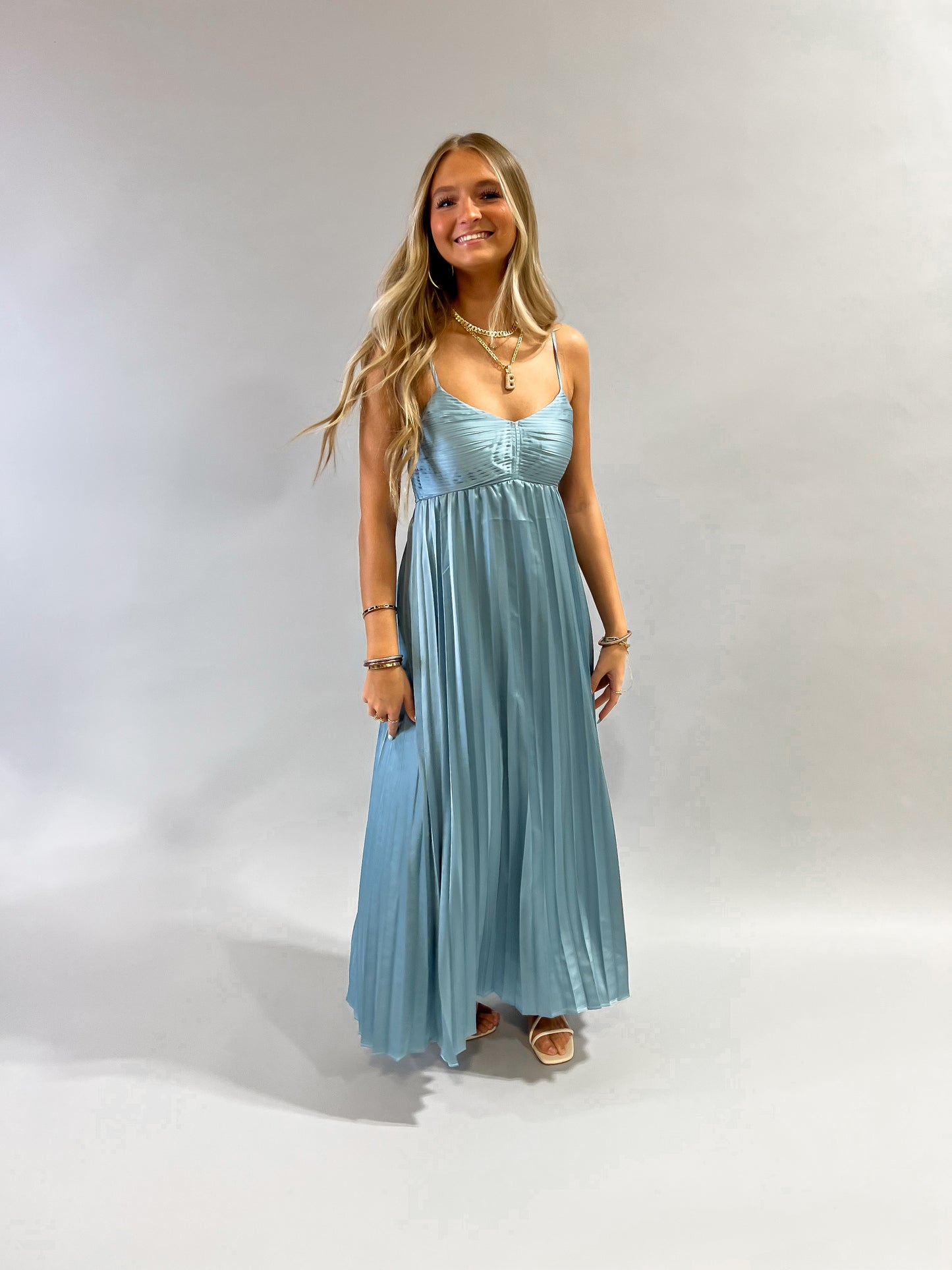 Simple Stunner Pleated Satin Midi Dress