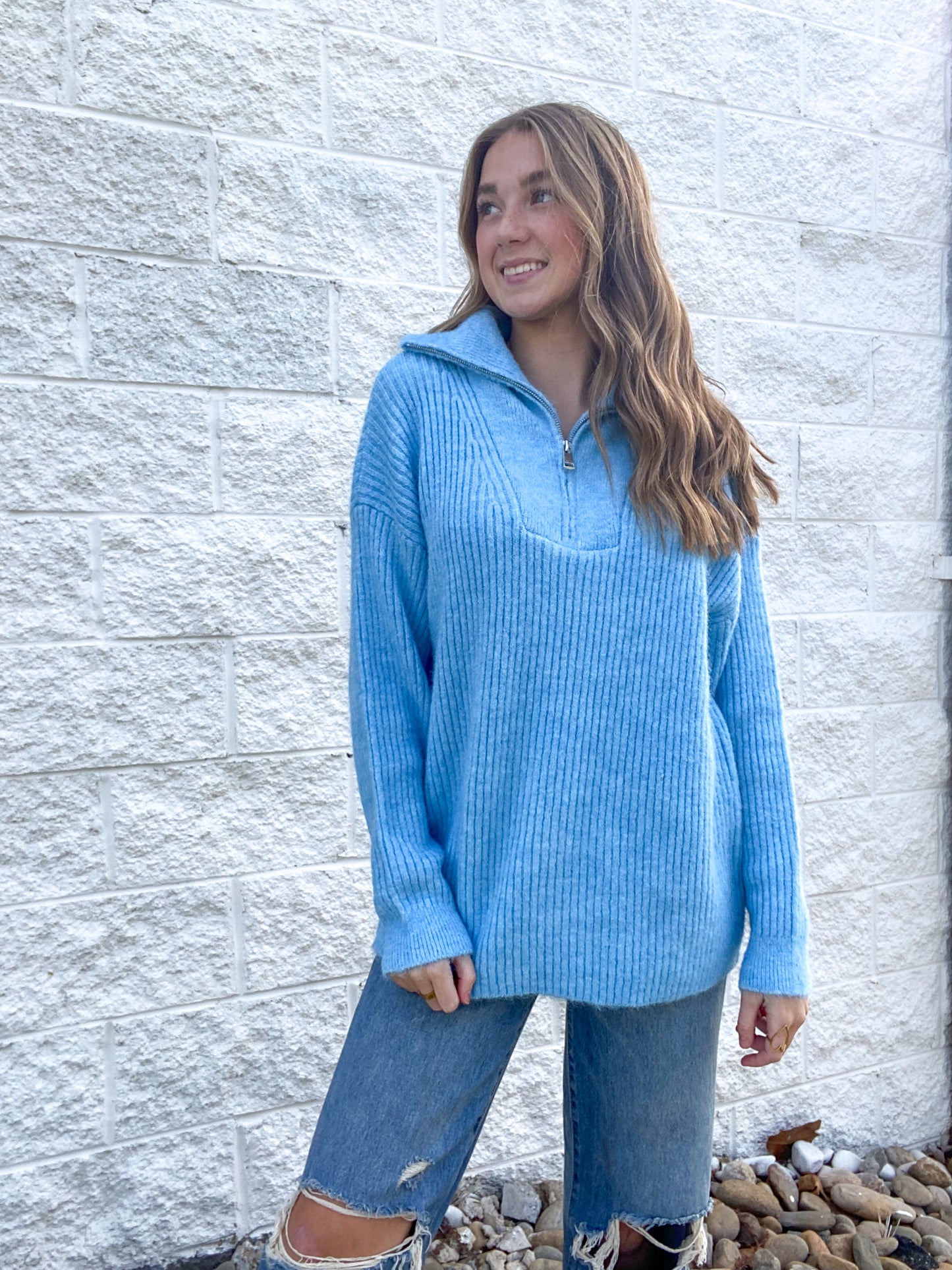 Cloud Nine Half Zip Sweater - BLUE