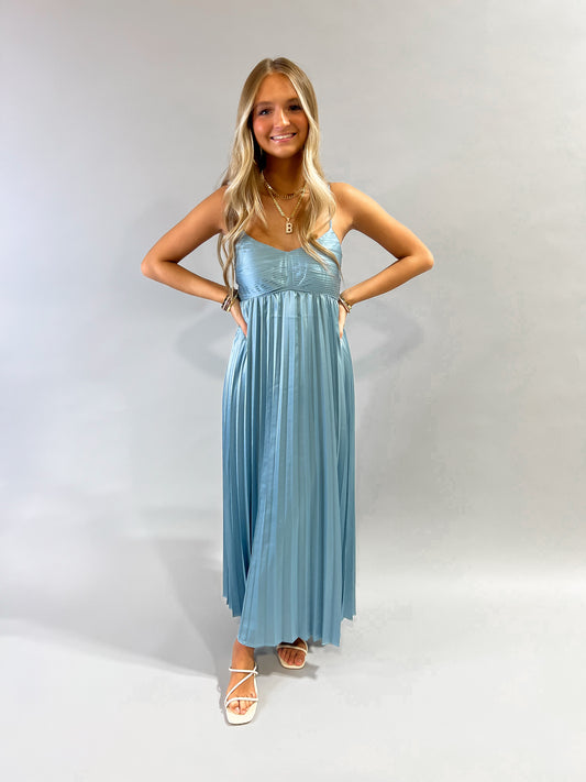 Simple Stunner Pleated Satin Midi Dress