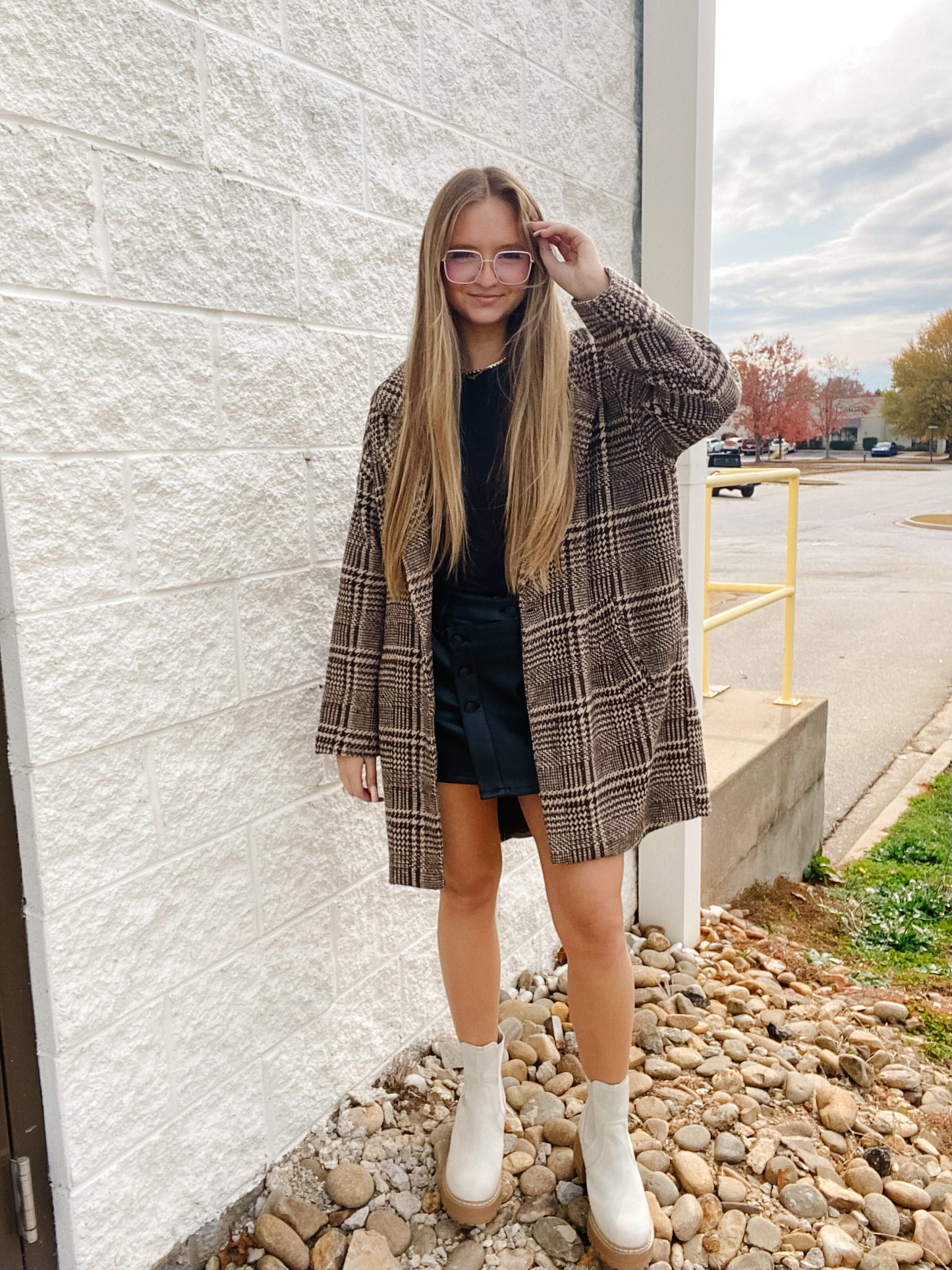 Cedar Ridge Houndstooth Plaid Coat - Brown/Cream