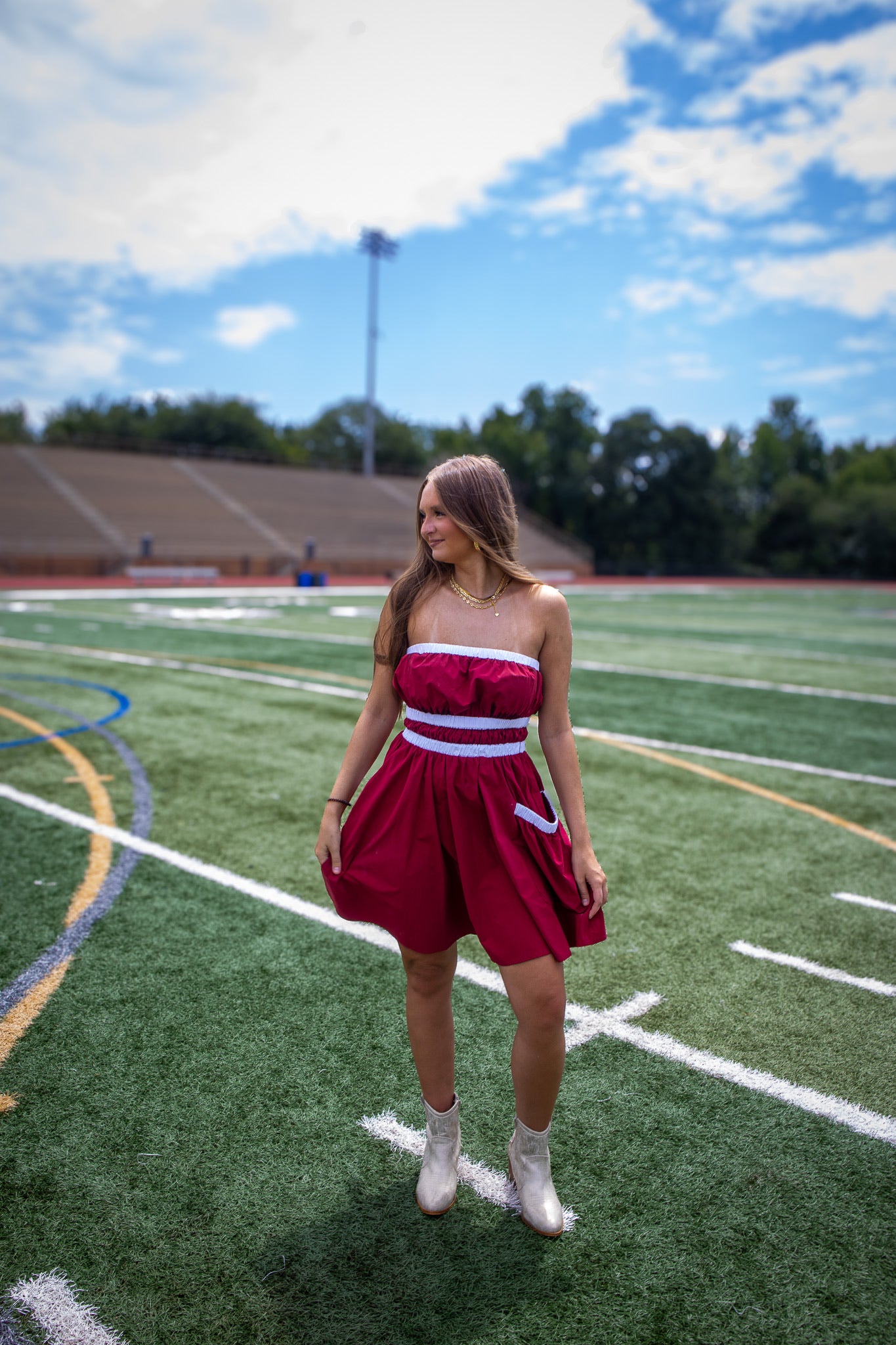First Down Strapless Dress - GARNET
