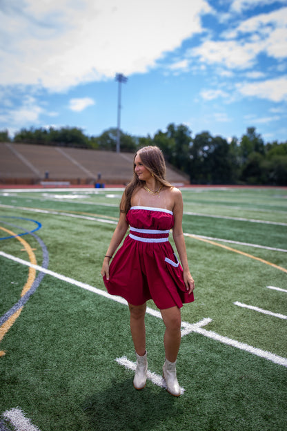 First Down Strapless Dress - GARNET