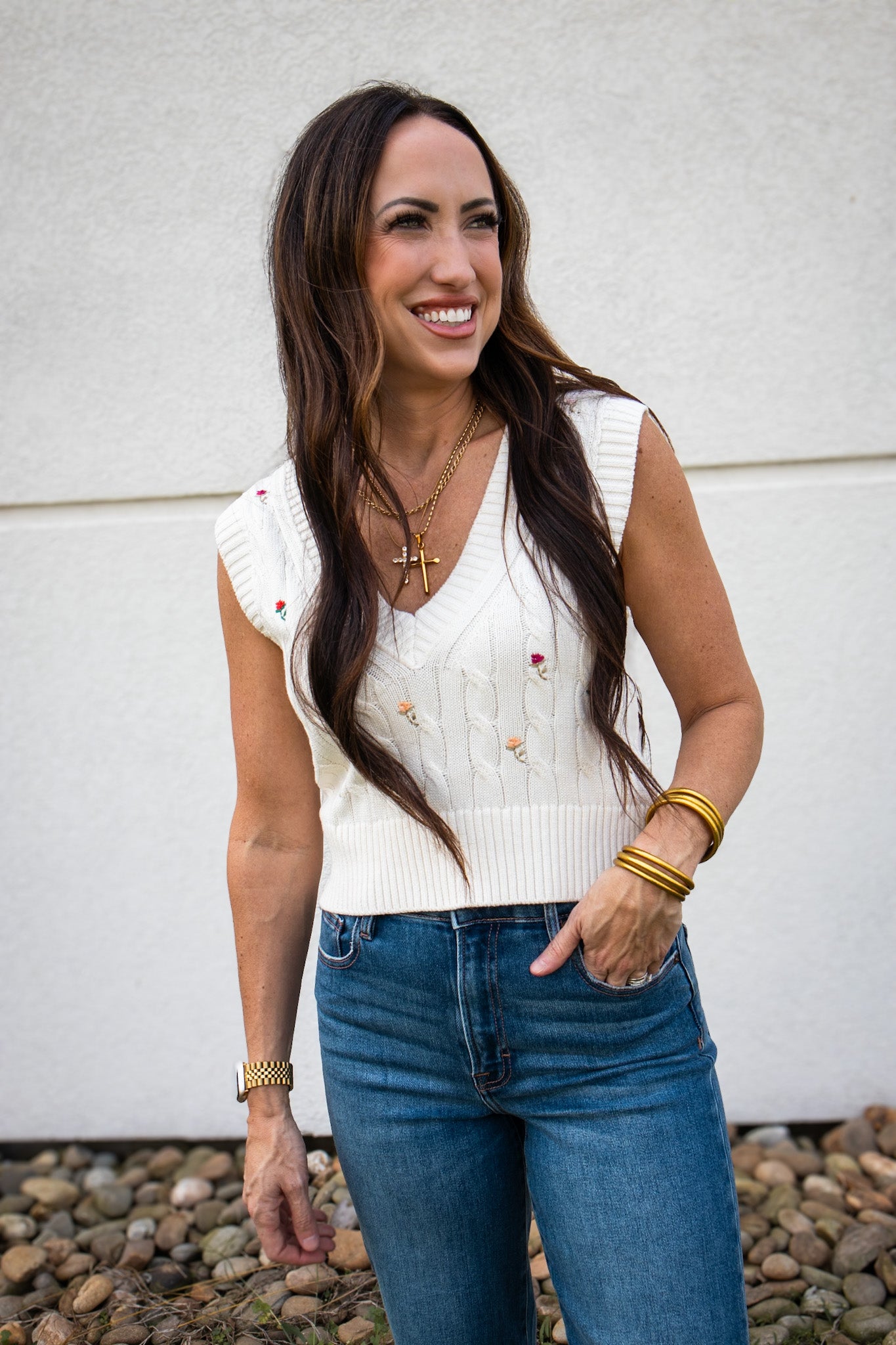 Free People - Plumeria Floral Vest - IVORY COMBO
