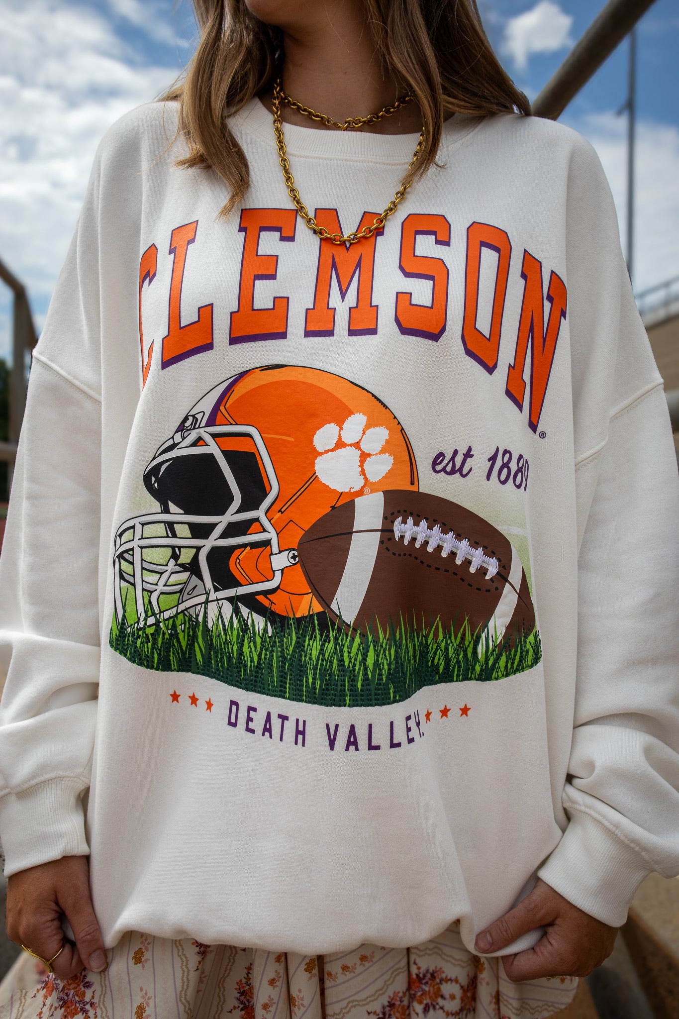 Clemson Textured Football Crewneck