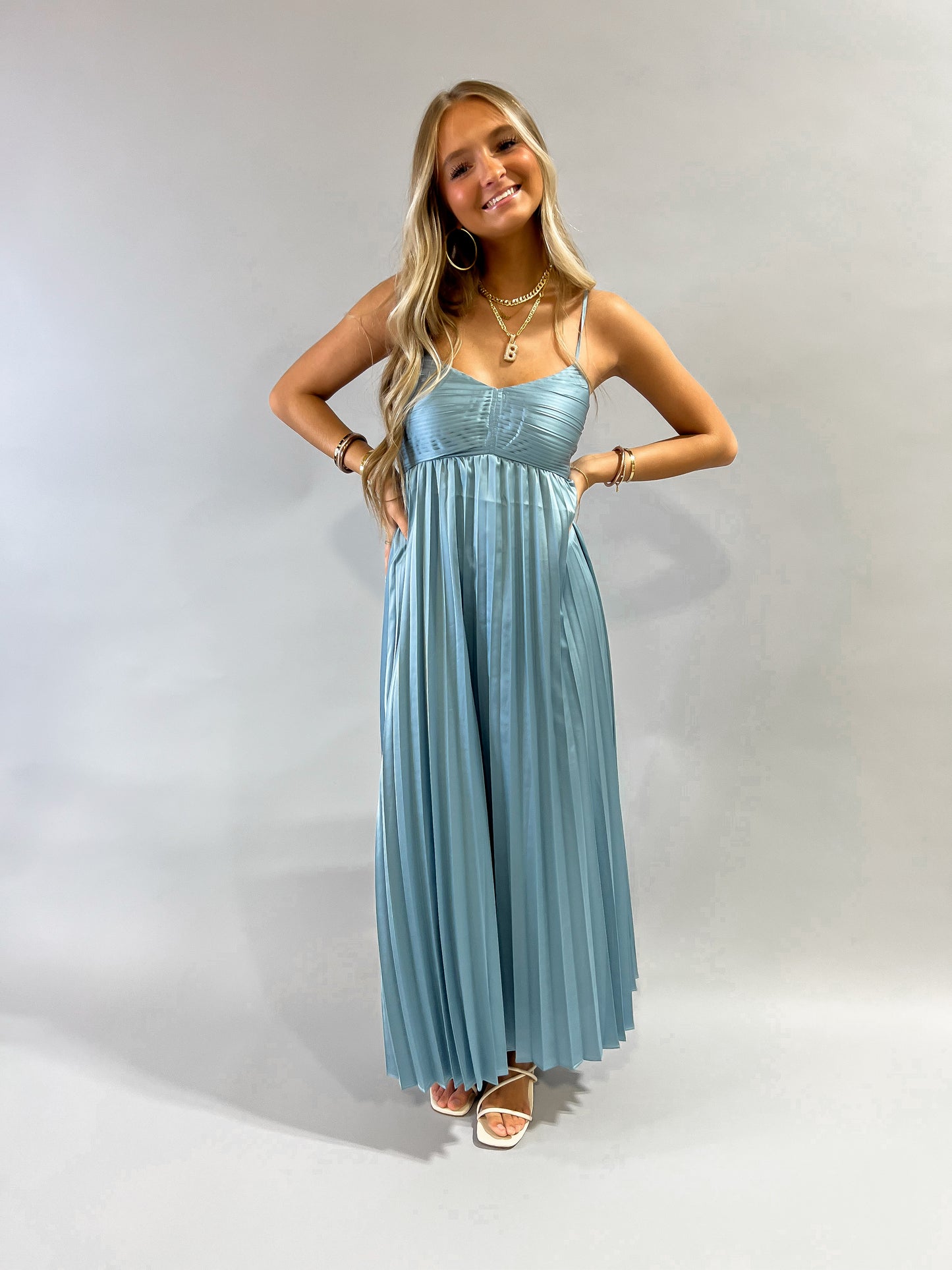 Simple Stunner Pleated Satin Midi Dress