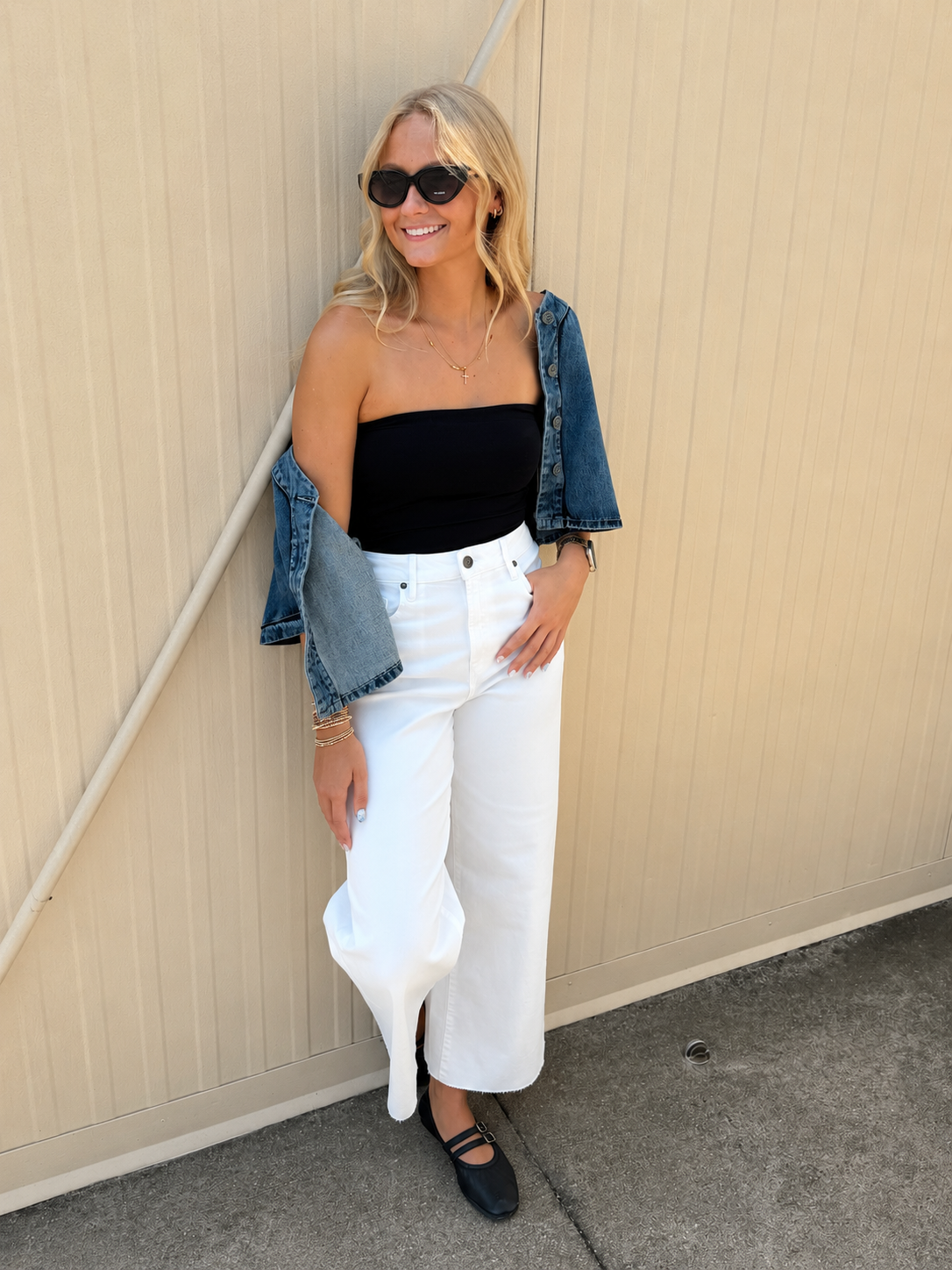 HIDDEN - Nori Cropped Raw Hem Wide Leg Jeans - WHITE