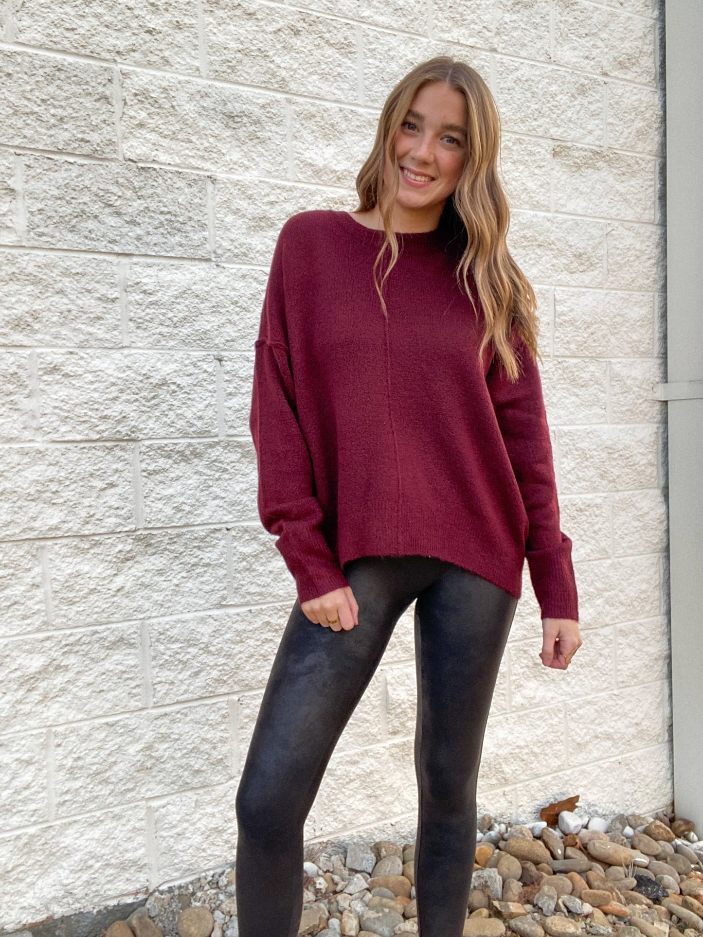 Soft Touch Front Seam Knit Sweater - WINE
