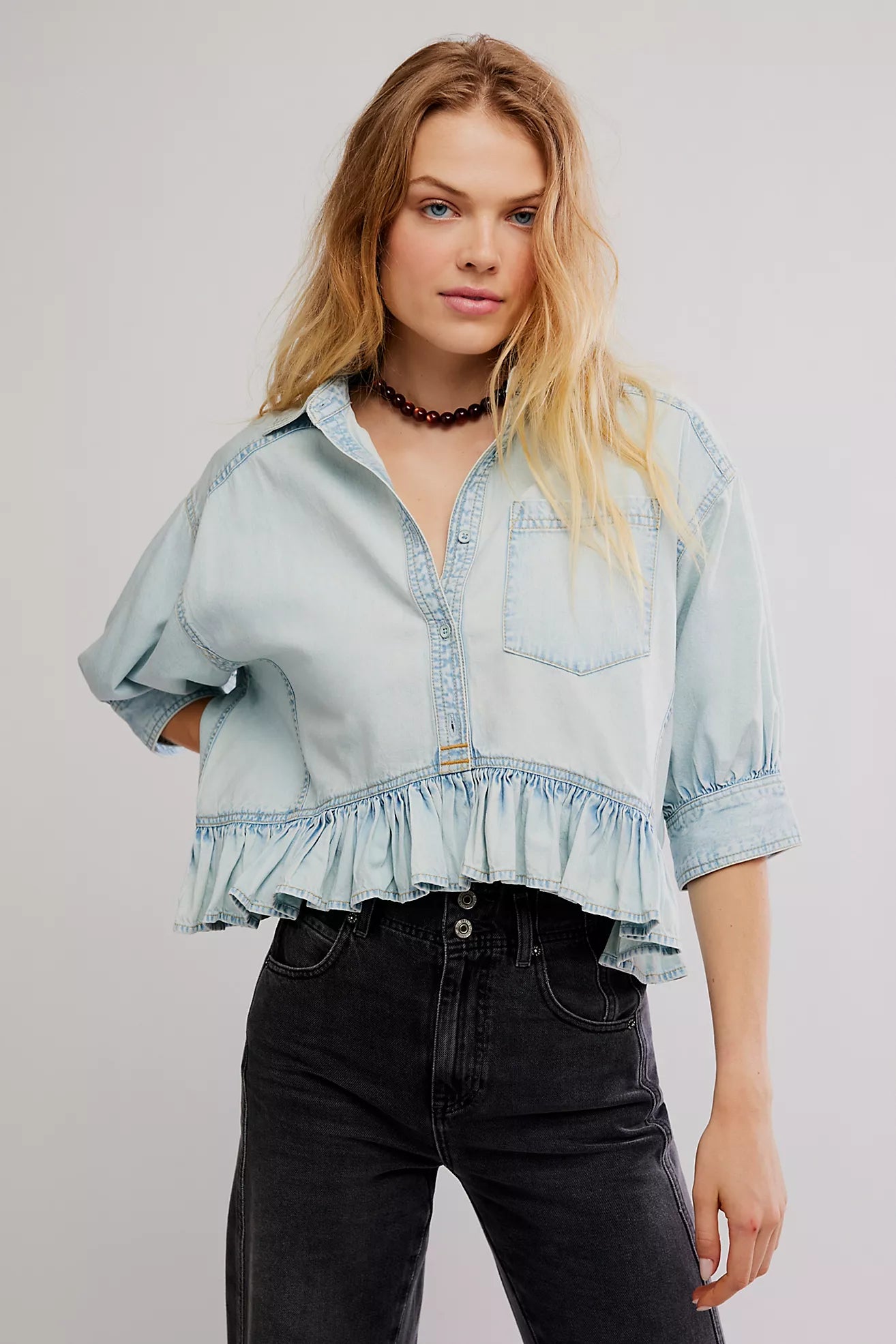 Free People - Bailey Denim Shirt - LIGHT TINT WASH