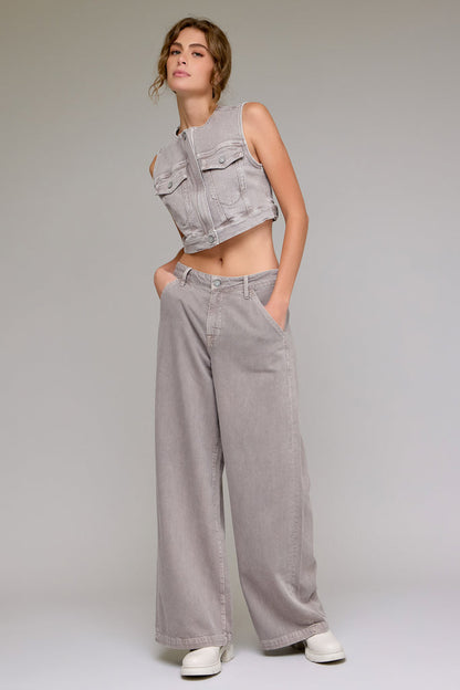 Hidden - Nori - High Rise Super Wide Leg Trouser - Gravel