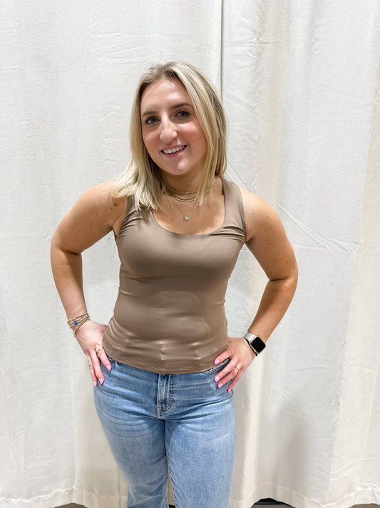 Hold Me Tight Double Layer Tank Top - LIGHT BROWN