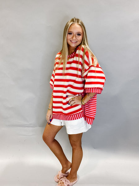 Live Colorfully Striped Textured Top (Pink & Red)