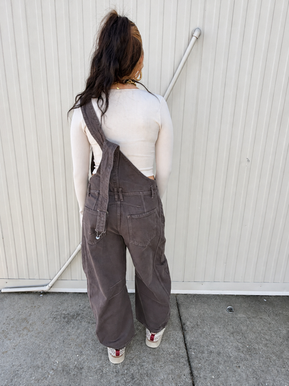 Free People - Good Luck Barrel Overalls - Chocolate Mousse