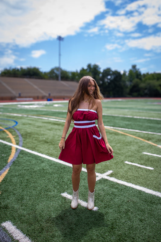 First Down Strapless Dress - GARNET