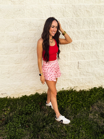 Summer Strawberry Gingham Skort