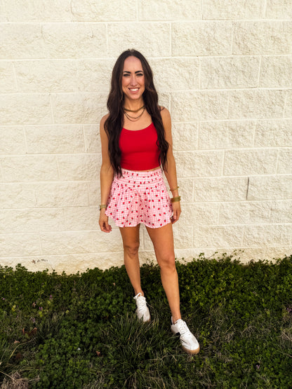 Summer Strawberry Gingham Skort