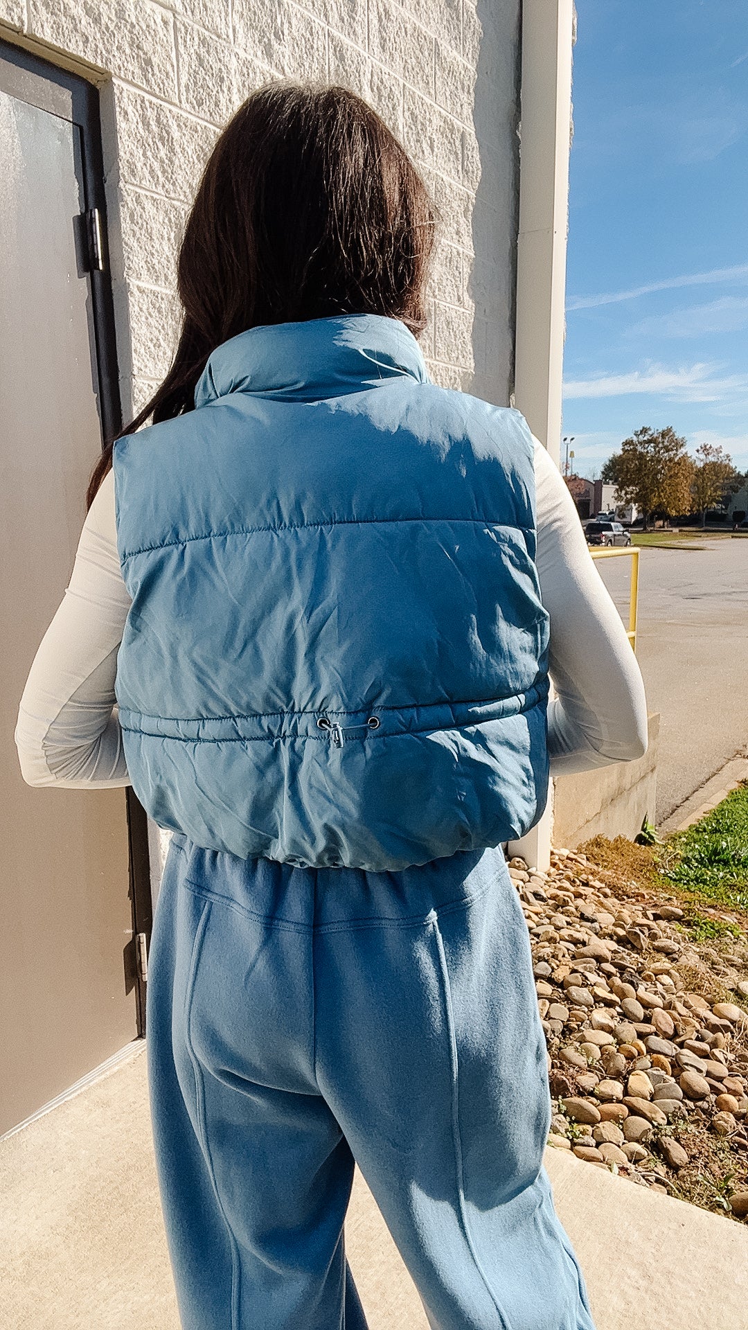 Cropped Puffer Vest - Dusty Blue