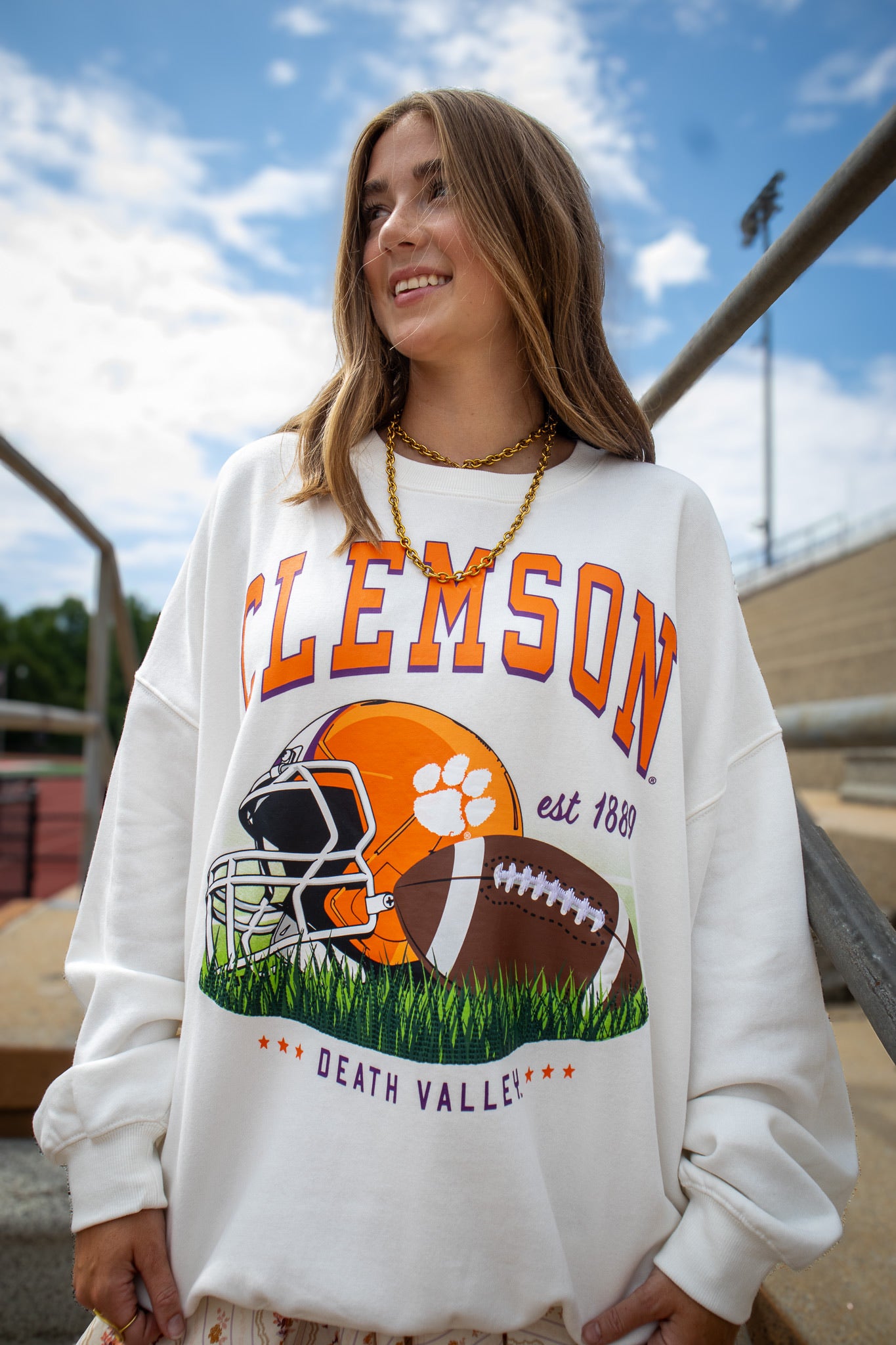 Clemson Textured Football Crewneck