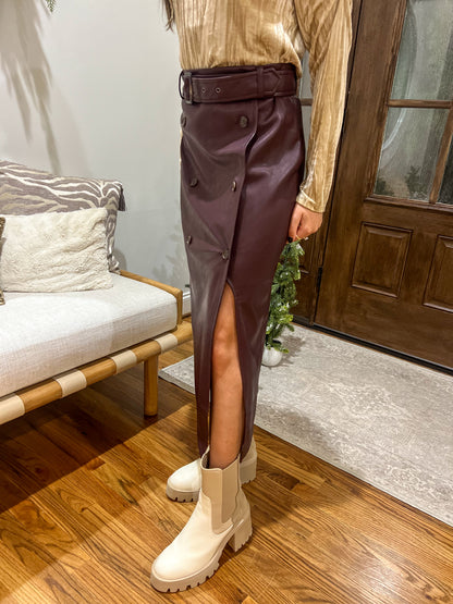 Wine Whisper Faux Leather Midi Skirt