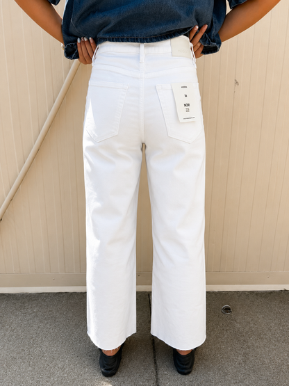 HIDDEN - Nori Cropped Raw Hem Wide Leg Jeans - WHITE