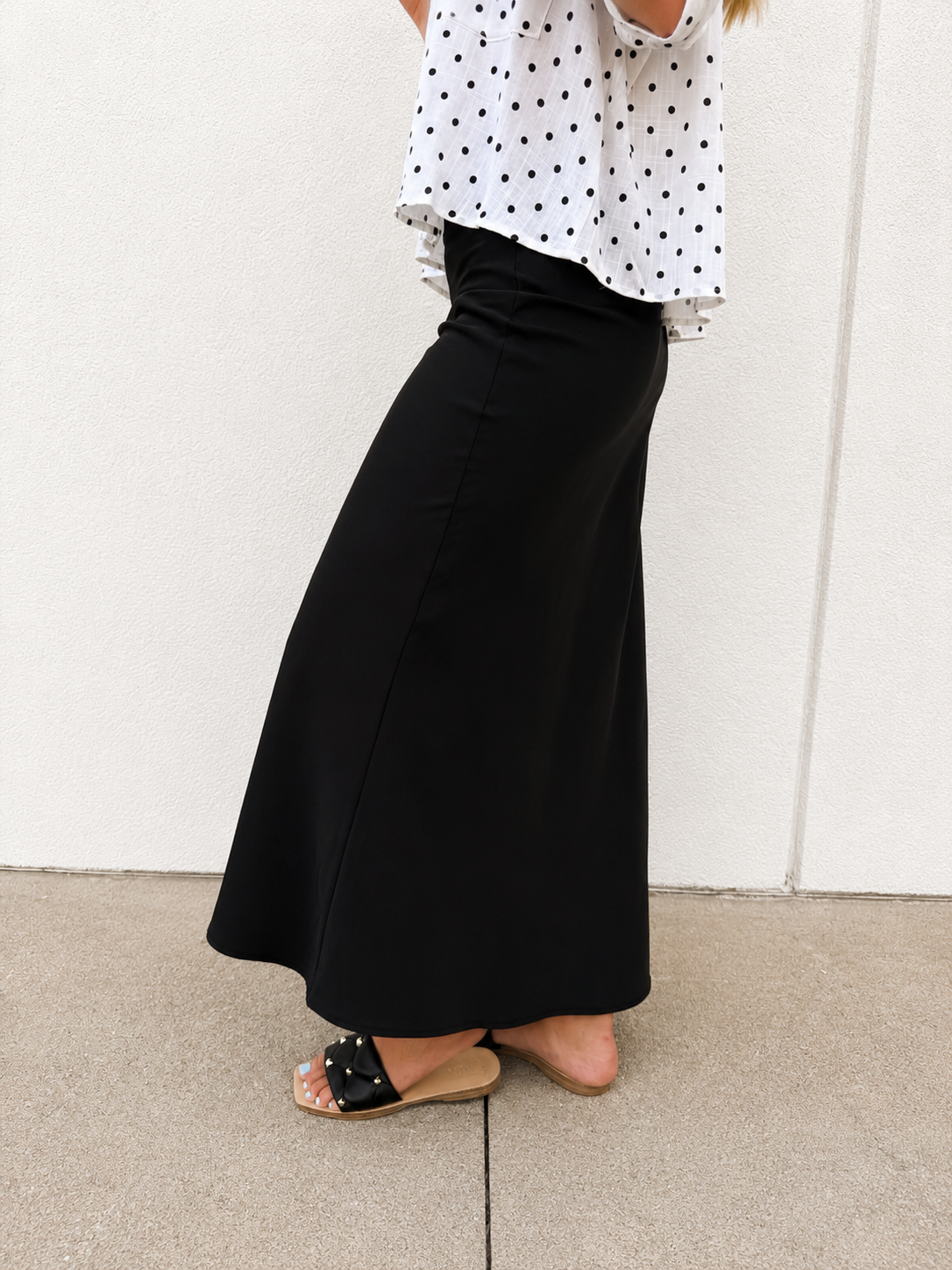 The Essential Black Satin Midi Skirt