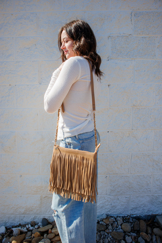 Sassy Sway Fringe Crossbody - LATTE