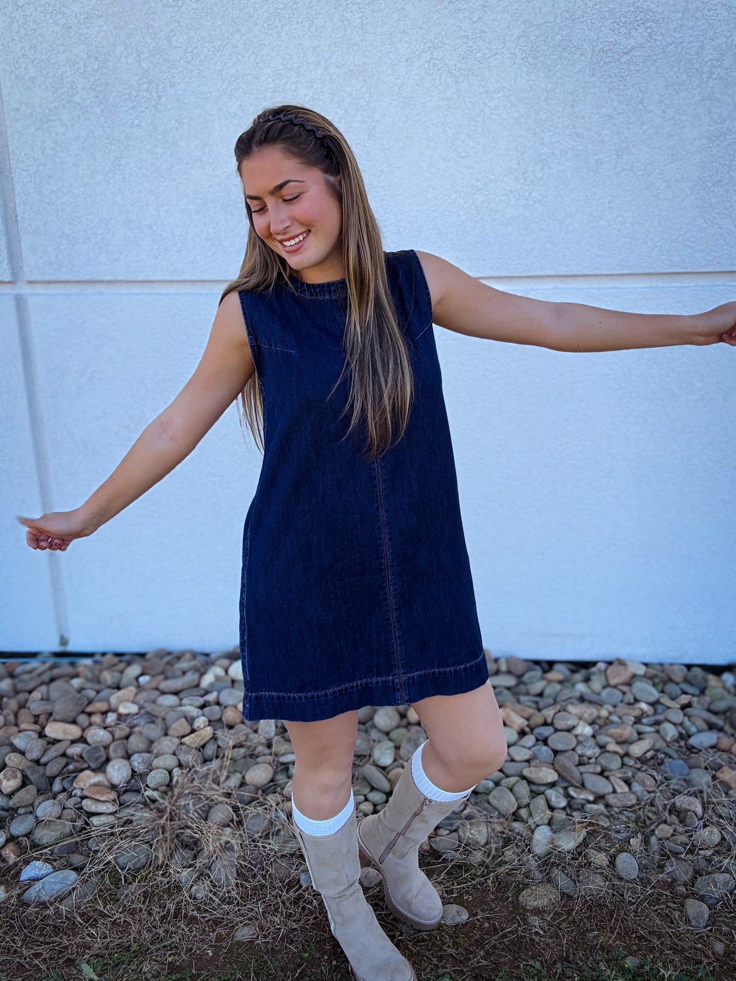 Monroe Sleeveless Denim Shift Dress