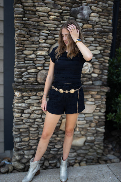 Boho Lace Short Set - BLACK