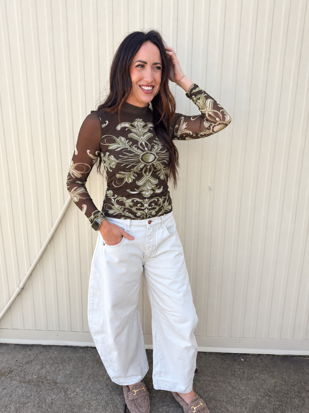 Free People - Jessa Long Sleeve Top - Olive Combo