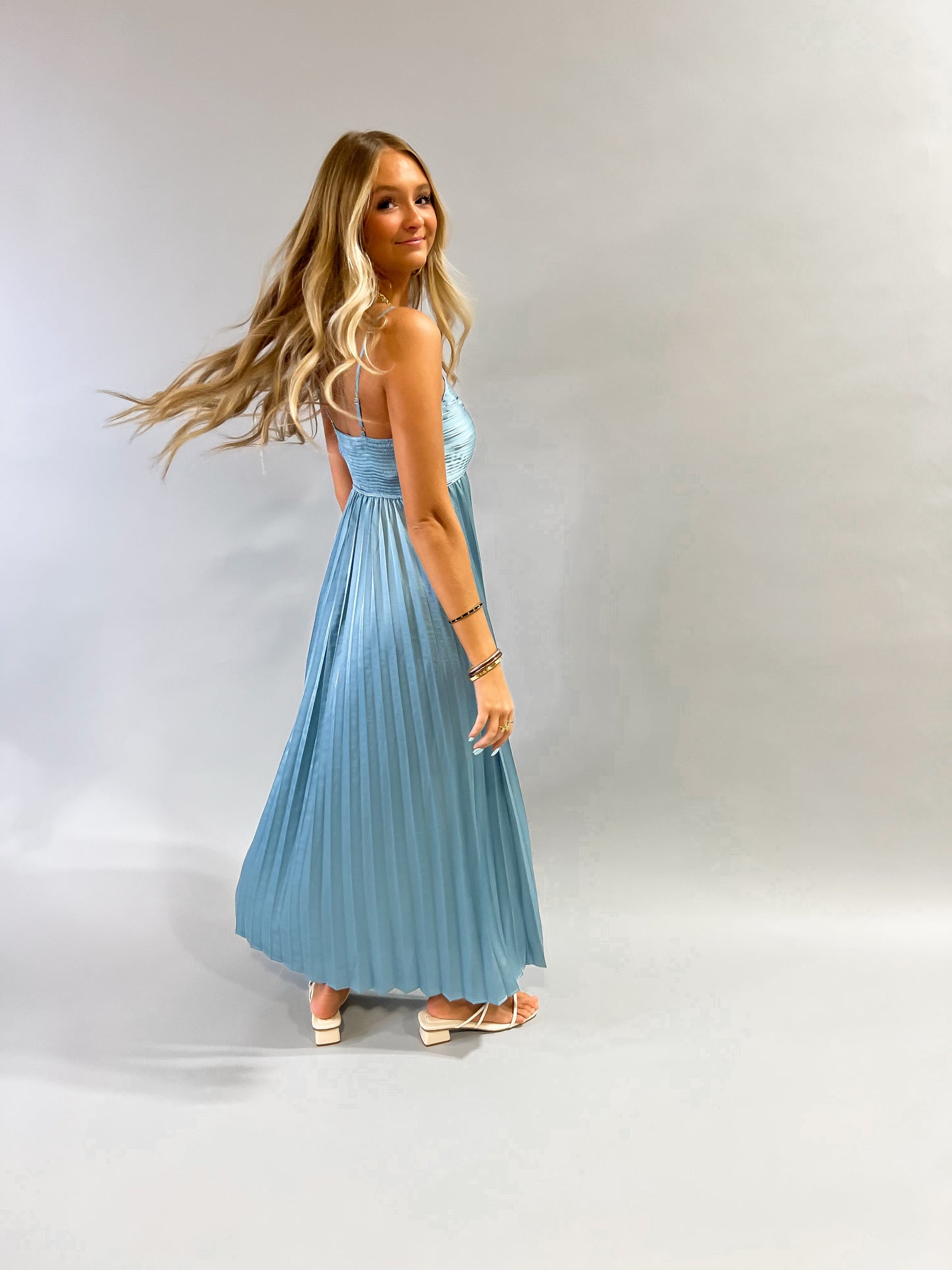 Simple Stunner Pleated Satin Midi Dress