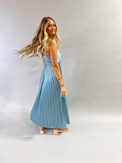 Simple Stunner Pleated Satin Midi Dress