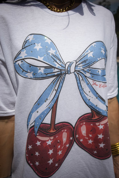 Cherry Bow Rhinestone Graphic Tee