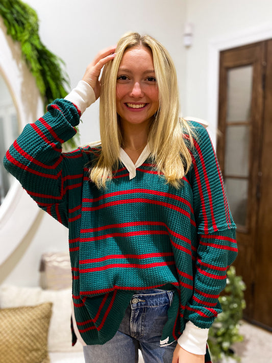 Free People - Striped Travis Polo - Forest Combo