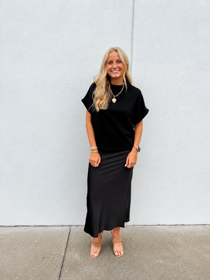 Modern Moment Boxy Mock Neck Top - Sleek Black