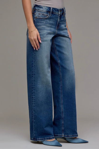 Hidden - Logan Dark Vintage Wash Mid Rise Dad Jeans