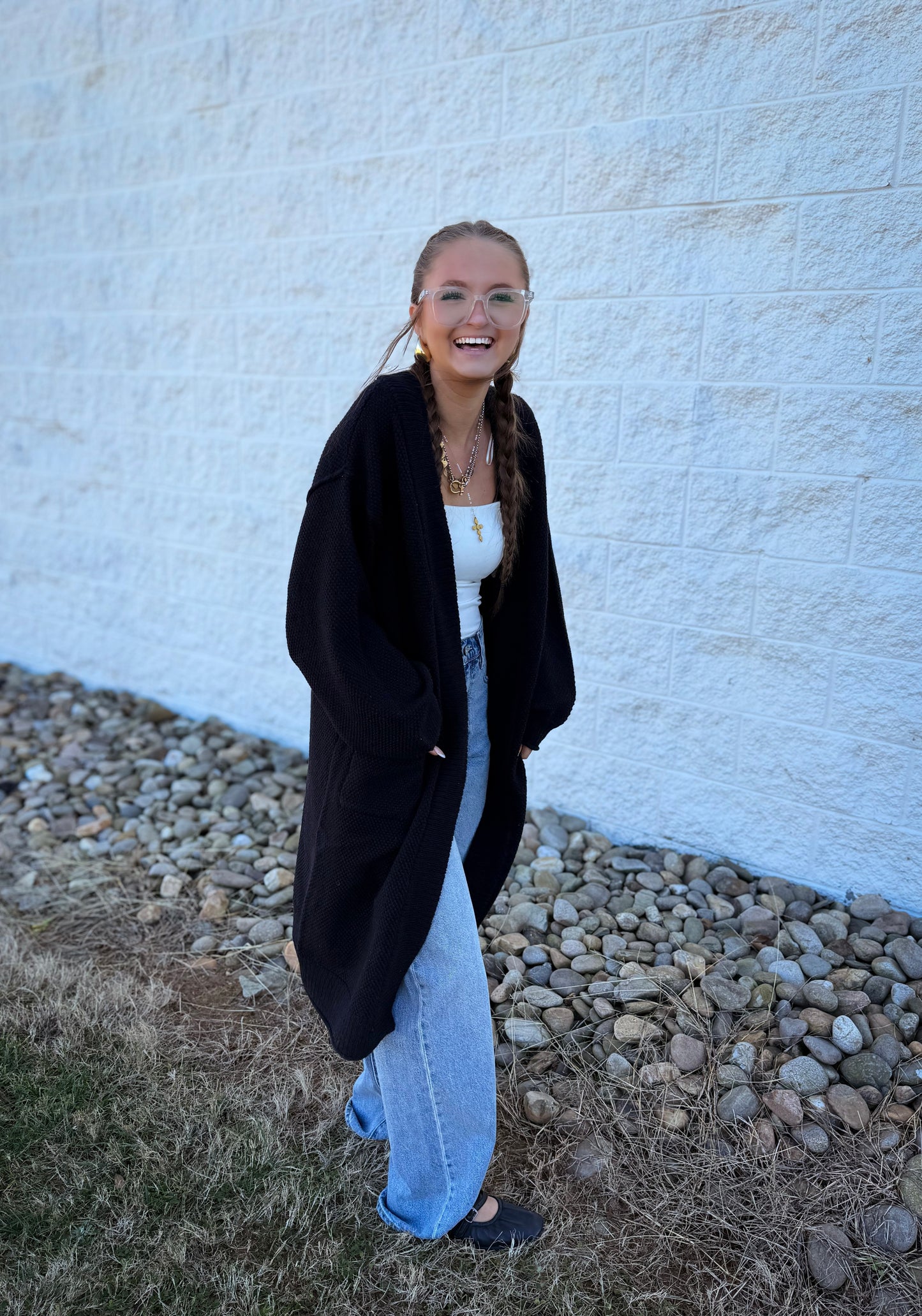 Harper Oversized Textured Cardigan- BLACK