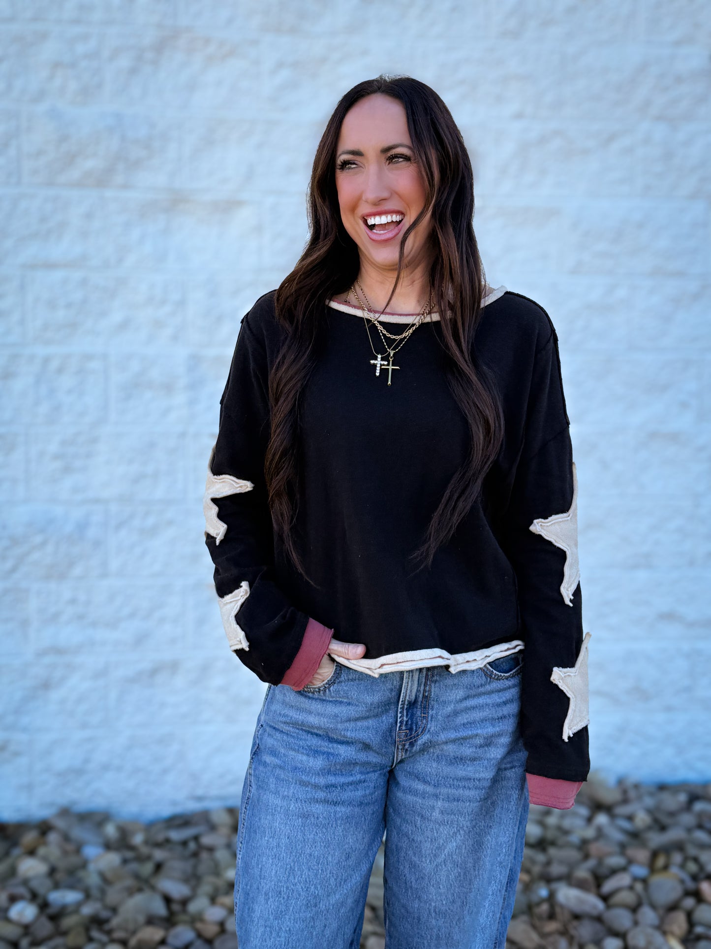 Shooting Star Black Long Sleeve Top