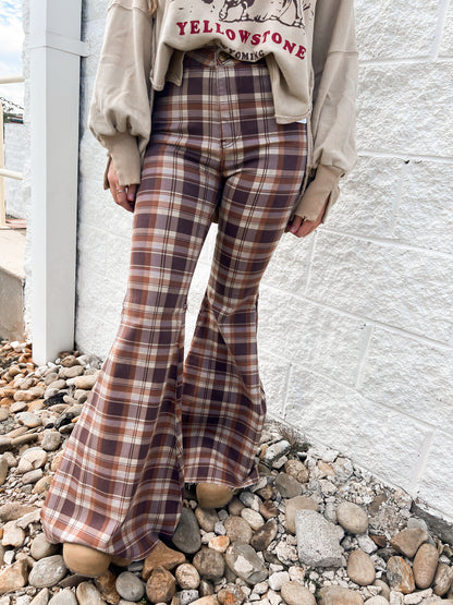 Free People- Just Float On Flares- Dark Chocolate Combo-  PLAID