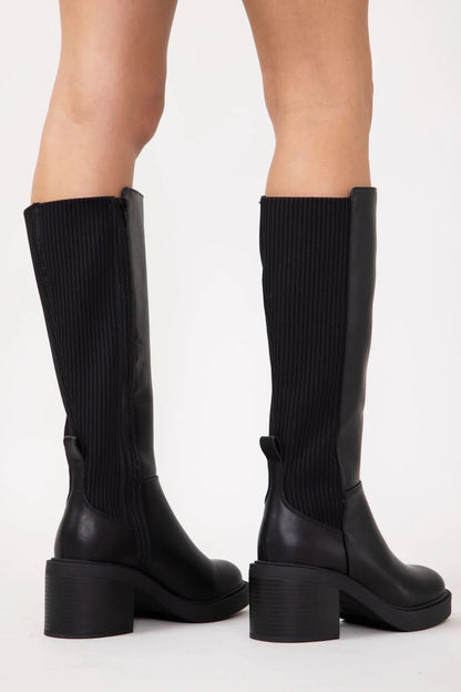 MIA Grier Knit-Back Knee-High Platform Boots - Black
