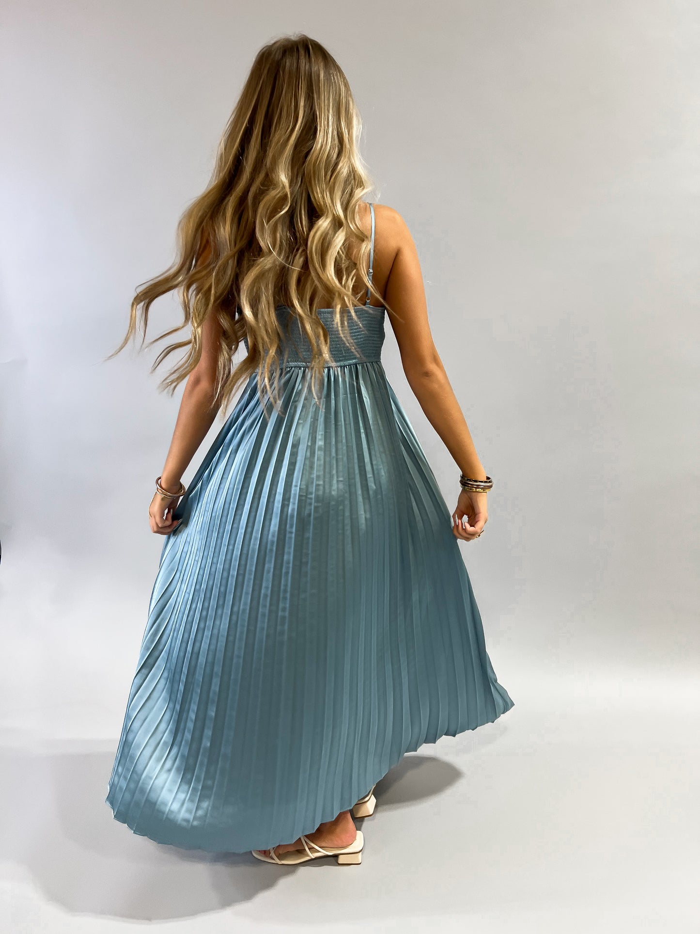 Simple Stunner Pleated Satin Midi Dress