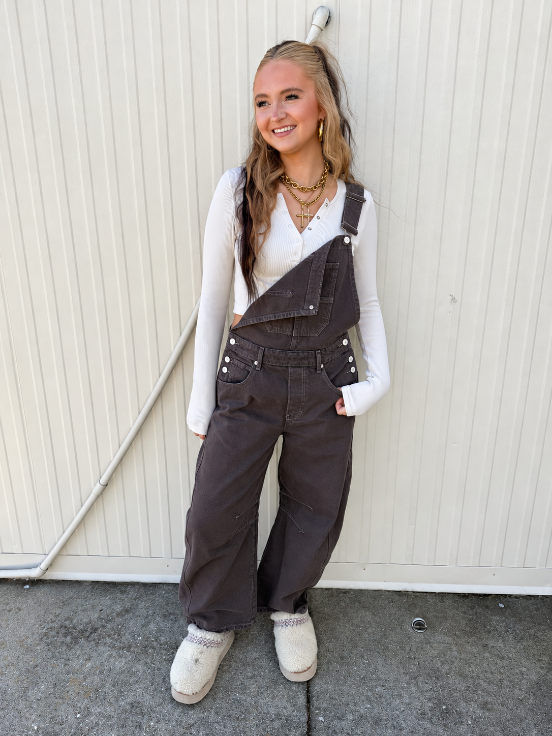 Free People - Good Luck Barrel Overalls - Chocolate Mousse