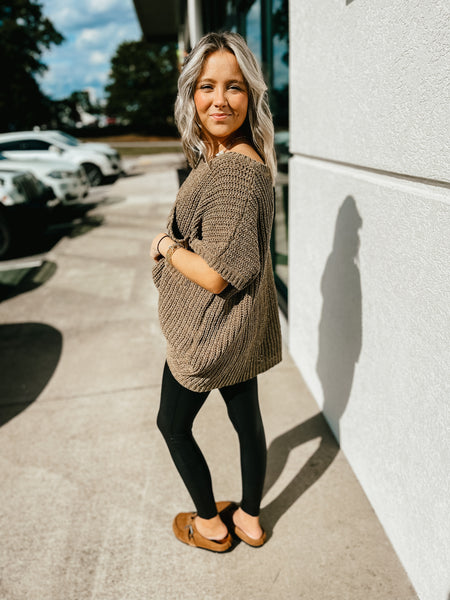 Warm Embrace Short Sleeve Sweater Top - OLIVE