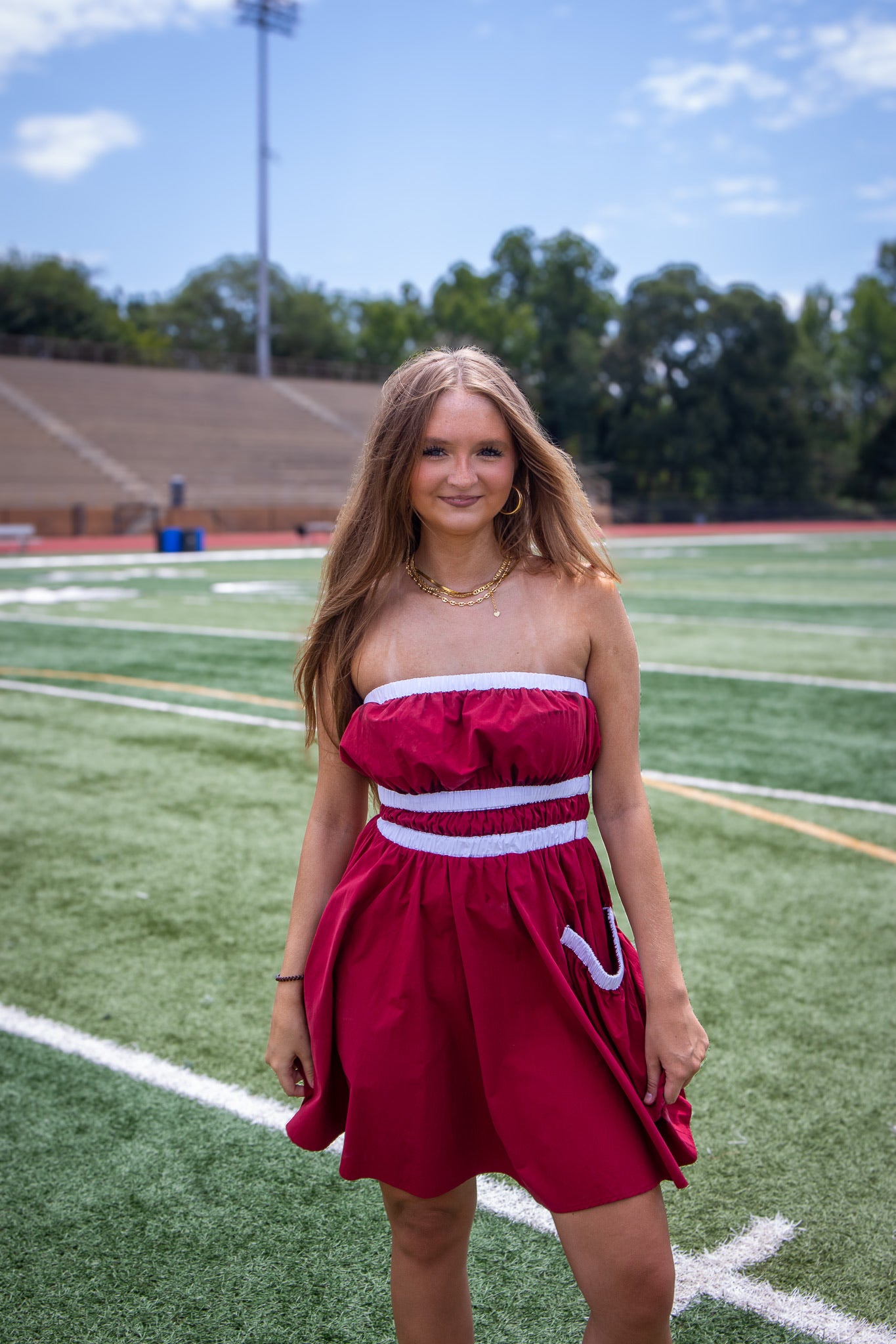 First Down Strapless Dress - GARNET