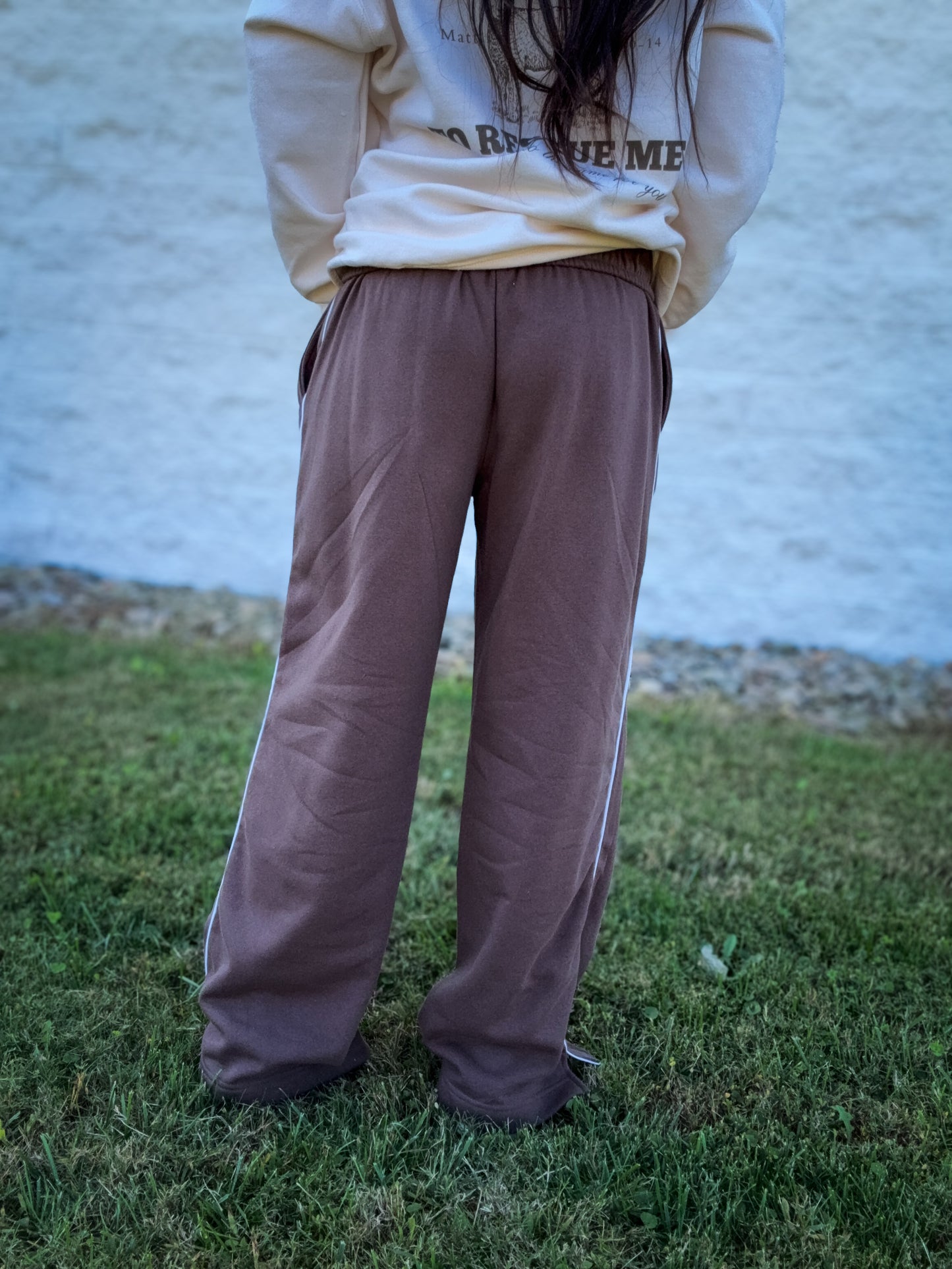 Fold Over Wide Leg Sweatpants - BROWN
