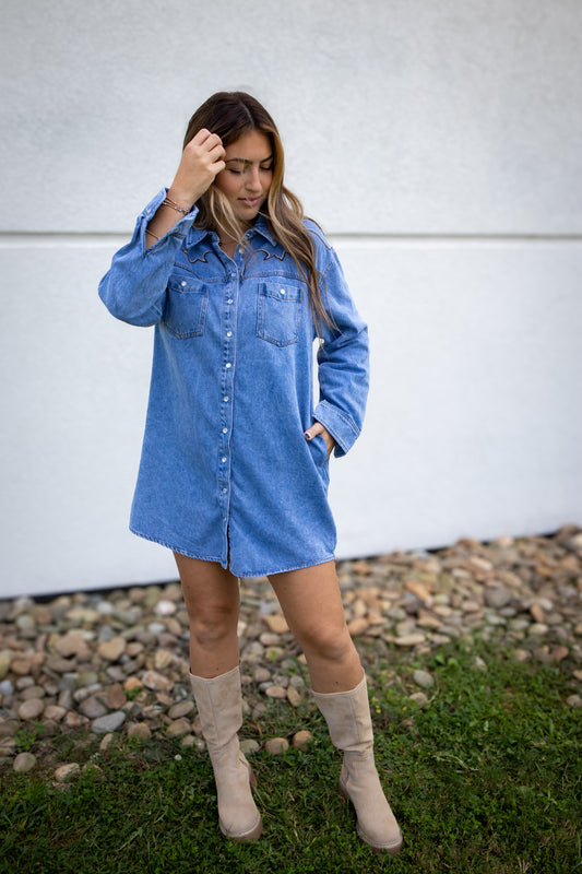 Western Flare Embroidered Mini Dress